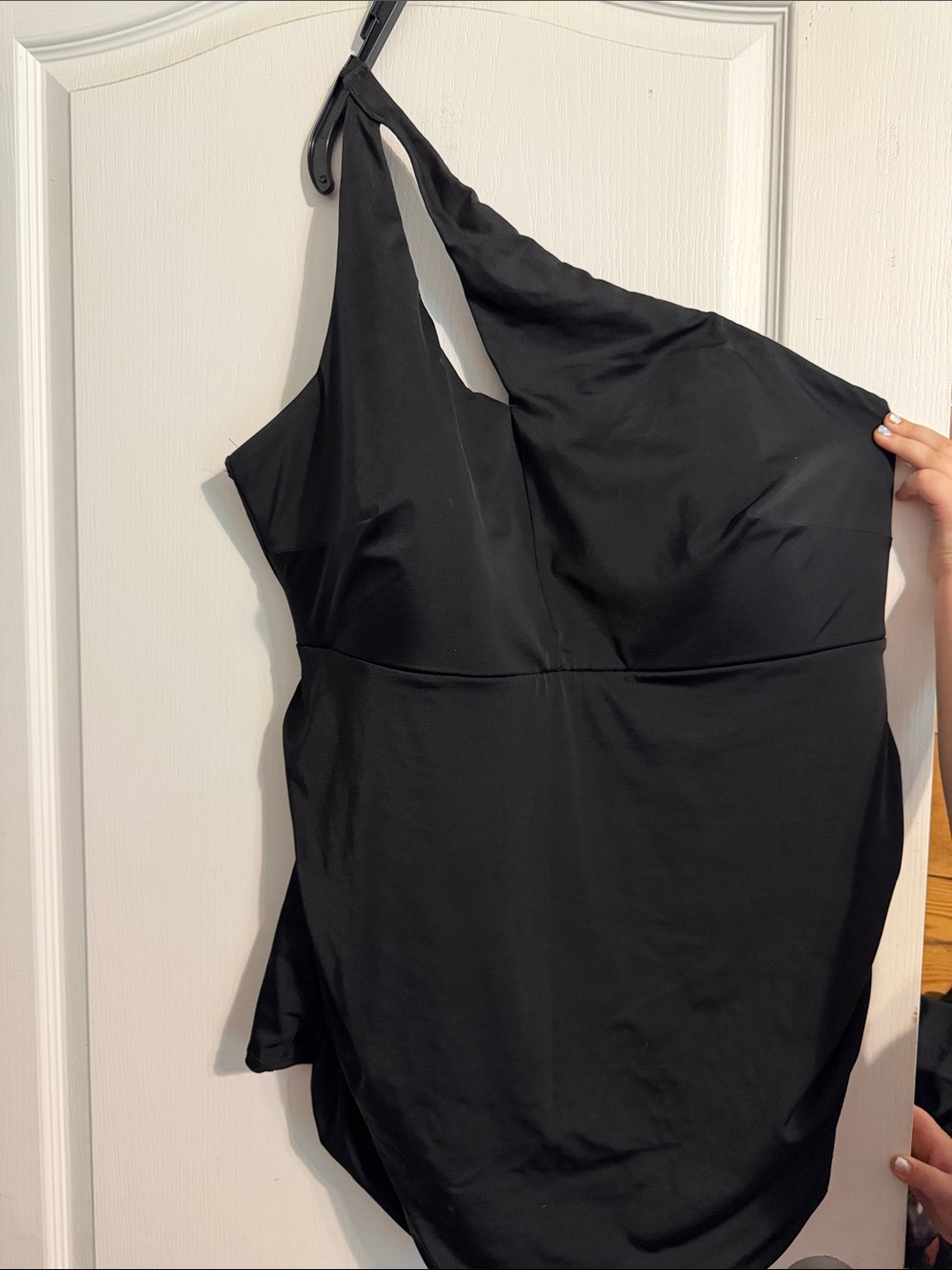 Lane Bryant Black One-Shoulder Swim Tankini Top
